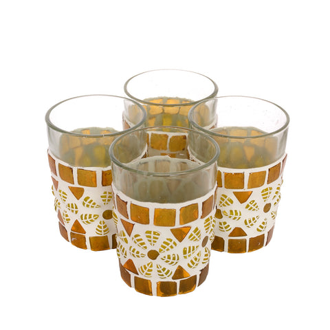 Hand Painted Tea Glass Set of 4 : Amber Yellow
