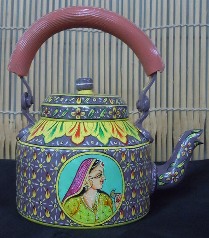 Hand Painted Tea Kettle with six glasses and stand: King & Queen II