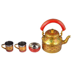 Hand Painted Tea Set : Golden glow Red