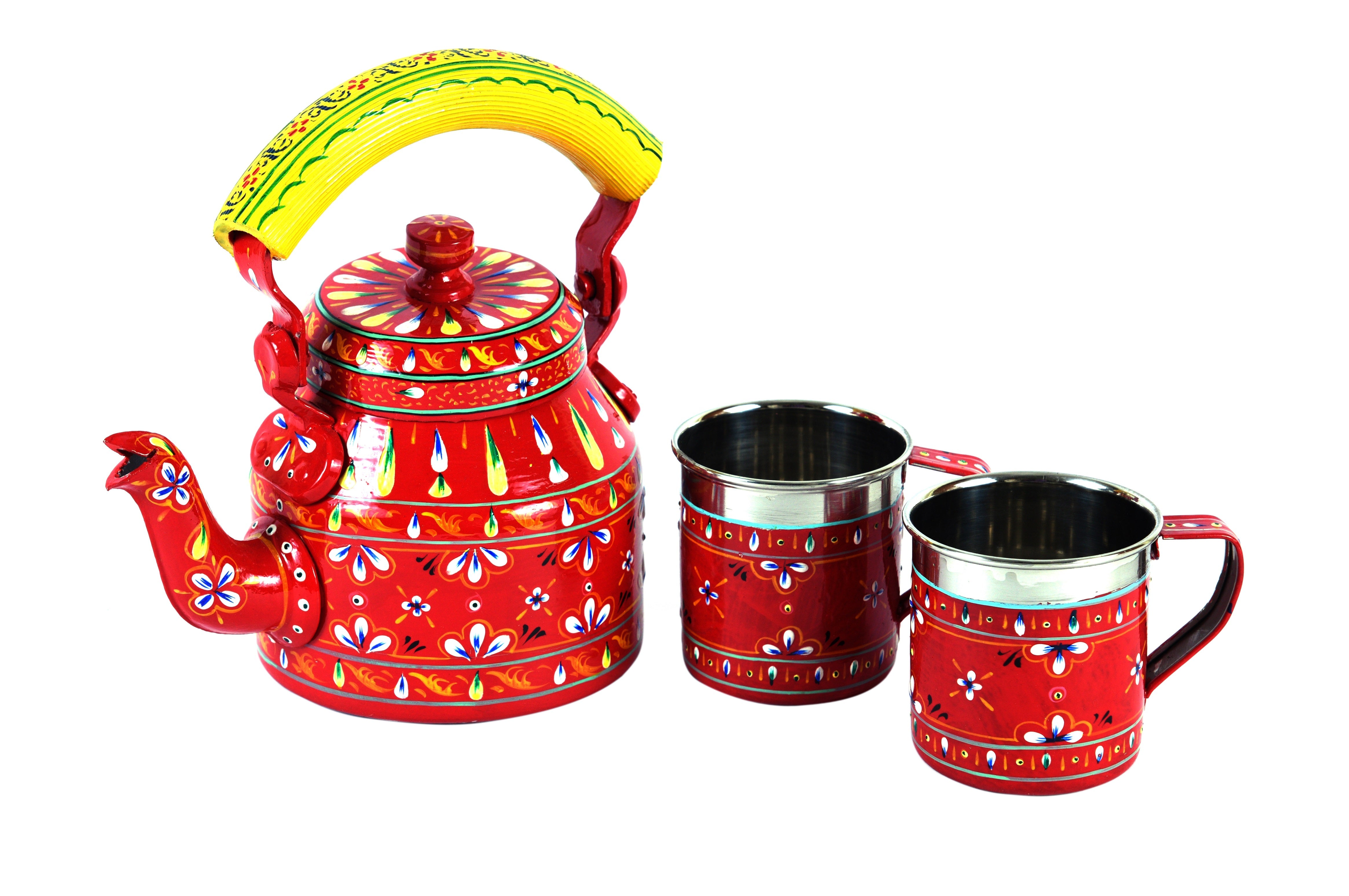 Hand Painted Tea Set for Two People -  Orange Delight Tea Set, Kettle & Tea Cup Set
