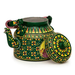 Hand Painted Tea Kettle with six glasses and stand: King & Queen