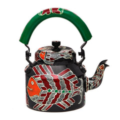 Hand Painted Tea Kettle with six glasses and stand: Fish Cracker