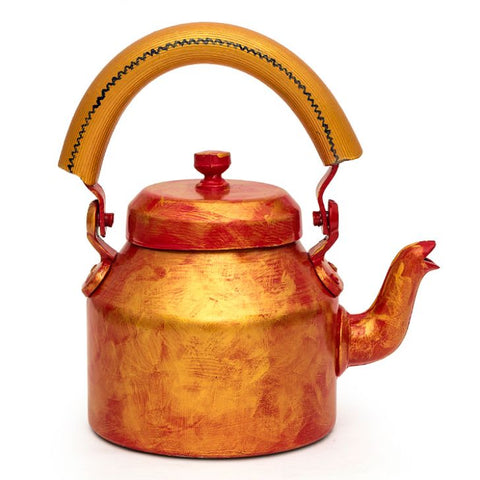 Hand Painted Tea set  with Six Tea Glasses & Holder : Antiqua Fiery Red