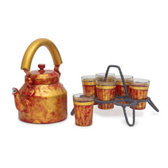 Hand Painted Tea set  with Six Tea Glasses & Holder : Antiqua Fiery Red