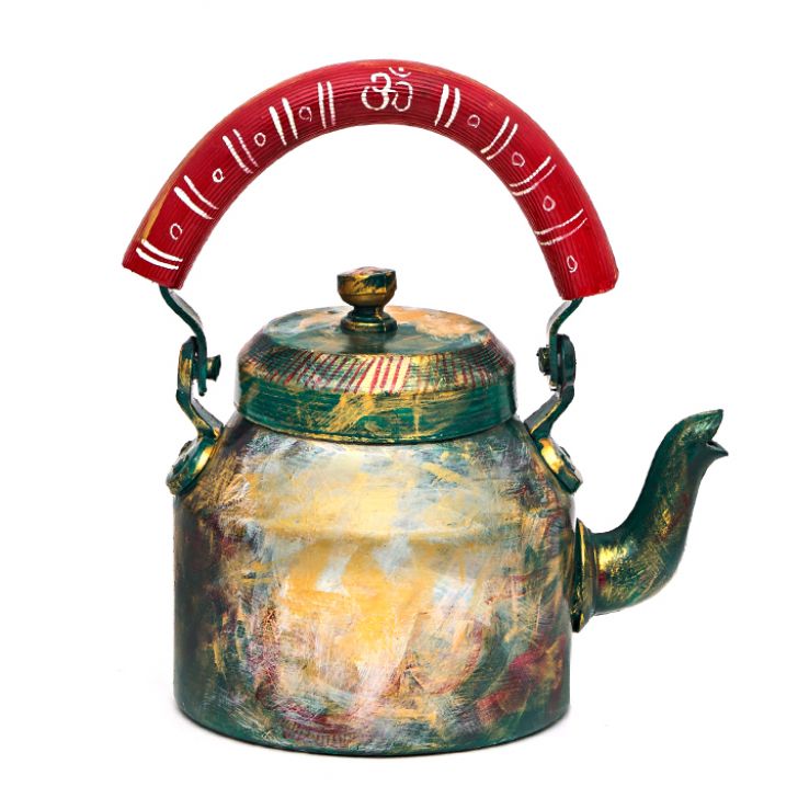 Hand Painted Tea Kettle with six glasses and stand: Antique Tea Set