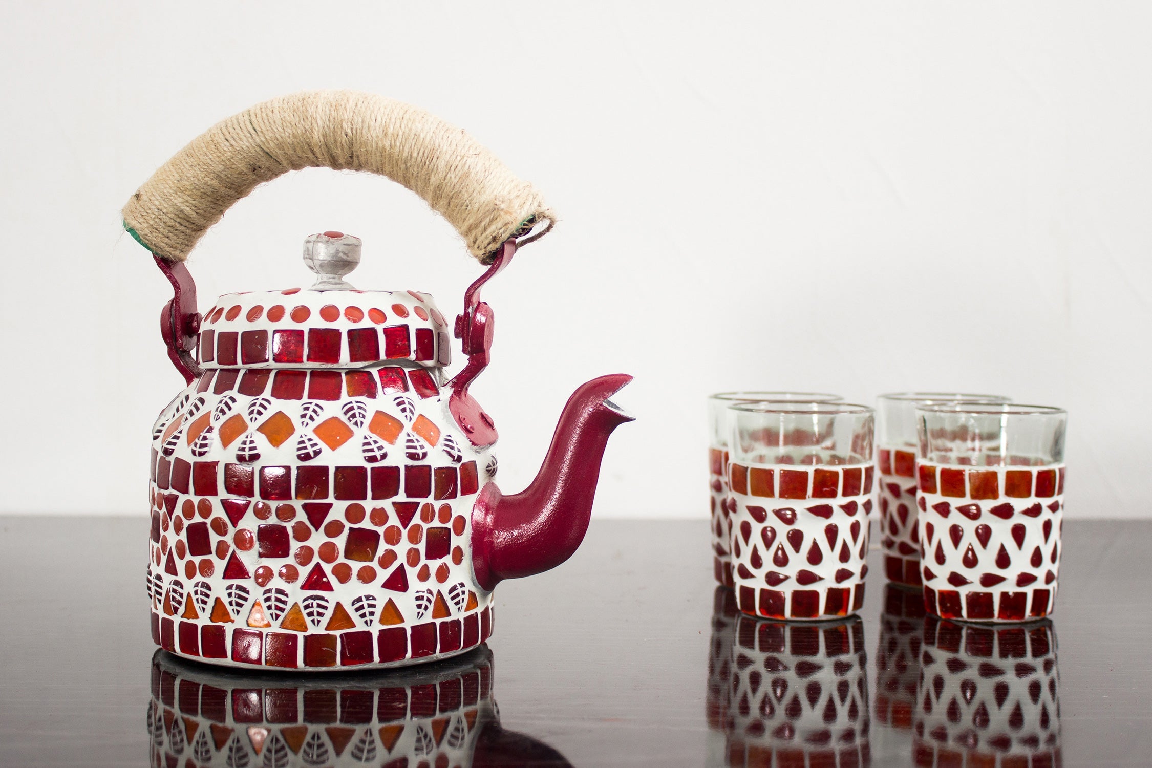 Kaushalam Mosaic Tea Set: Red