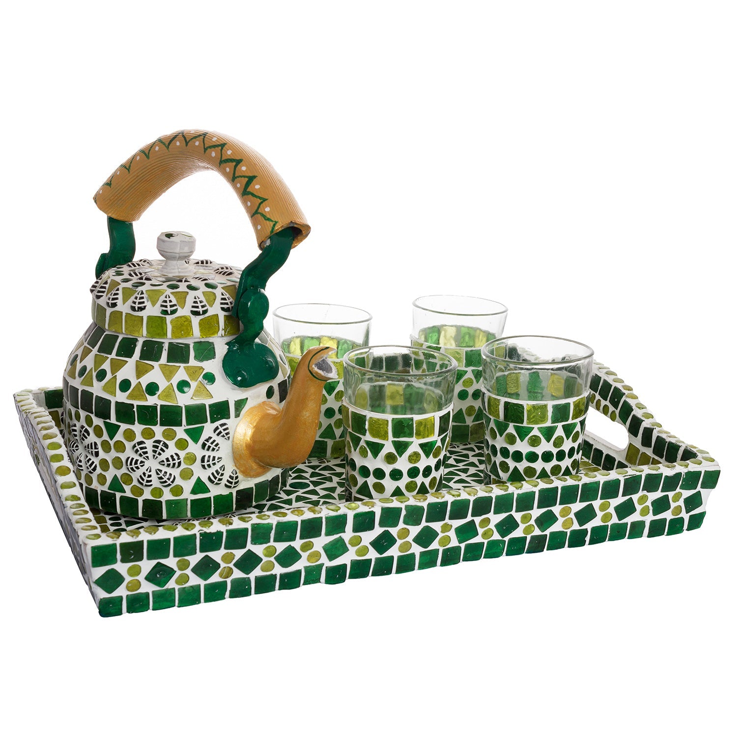 Kaushalam Mosaic Tea Set: Green