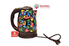  Hand Painted Electric Tea Kettle Hot Water Kettle for Tea & Coffee: Black Kashmiri Art
