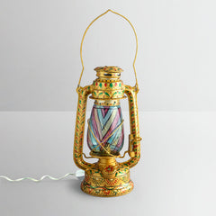 Hand Painted Hurrican Lantern with Bulb : Golden