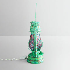 Hand Painted Hurrican Lantern with Bulb : Aqua Green