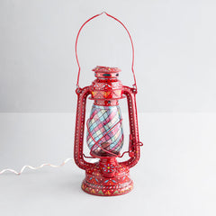 Hand Painted Hurrican Lantern with Bulb : Red