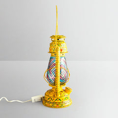 Hand Painted Hurrican Lantern with Bulb : Yellow