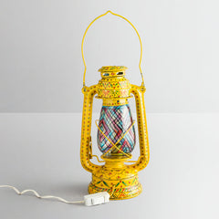 Hand Painted Hurrican Lantern with Bulb : Yellow