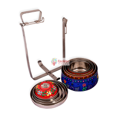 Kaushalam hand painted 5 tier steel pyramid tiffin- Madhubani Lunch box, Meal for family, Picnic box, large Bento box, Christmas gift, reusable tiffin