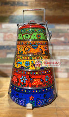 Kaushalam hand painted 5 tier steel pyramid tiffin- Madhubani Lunch box, Meal for family, Picnic box, large Bento box, Christmas gift, reusable tiffin