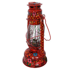 Hand Painted Hurrican Lantern with Bulb : Red Celebration
