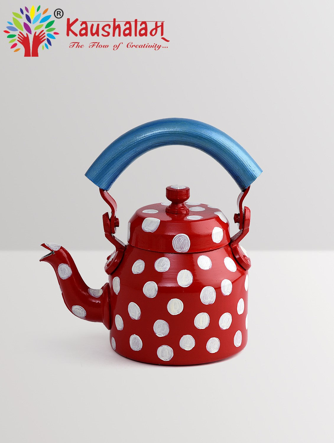 Hand Painted Kettle : Red Polka Dots
