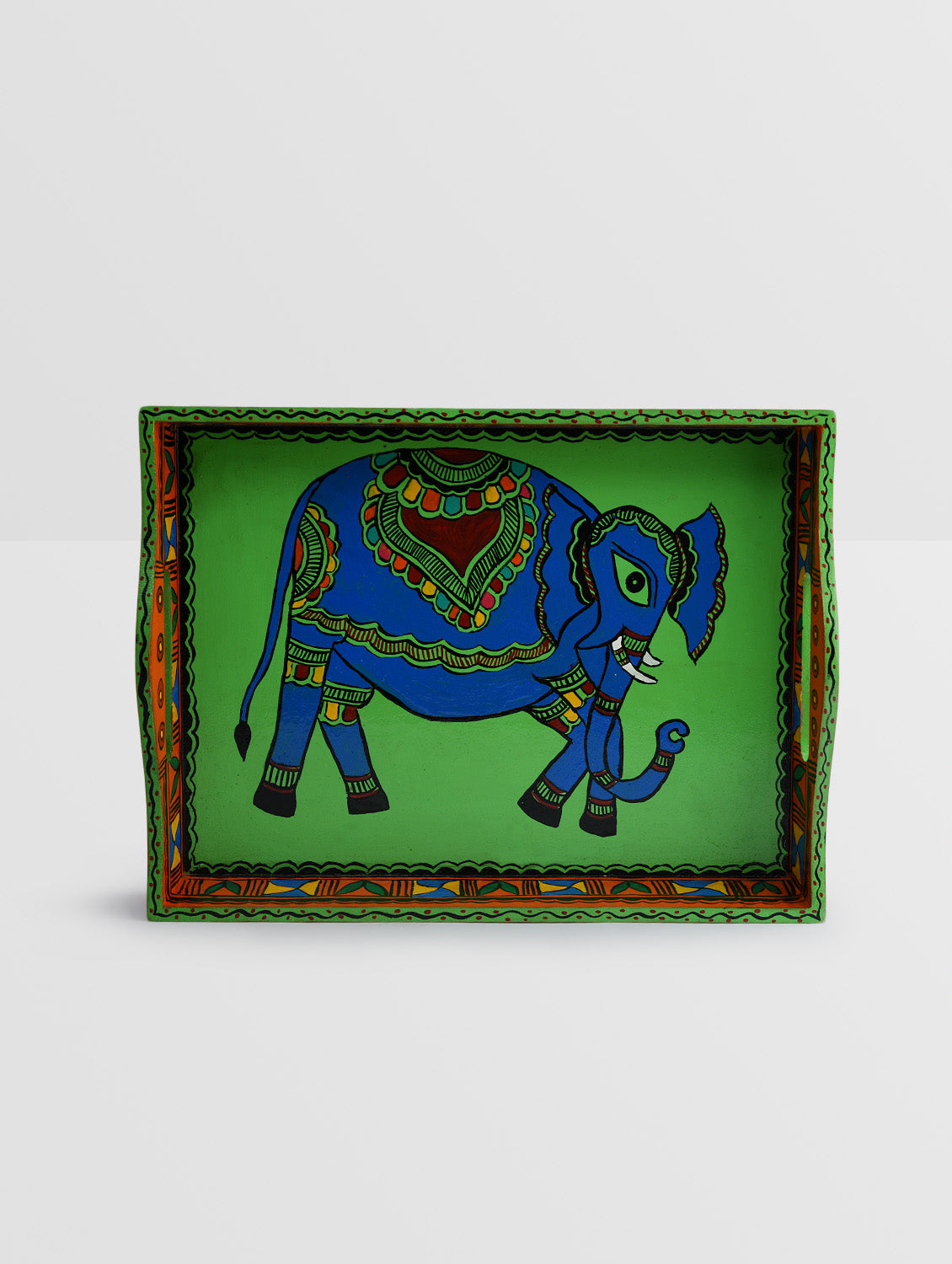 Hand Painted Tray Blue Elephant Madhubani Art